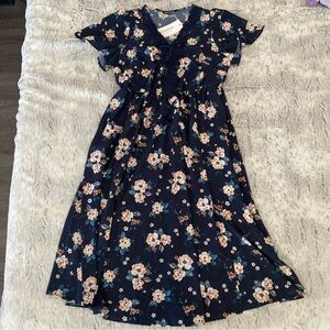 NEW Navy Floral Short-Sleeve Dress